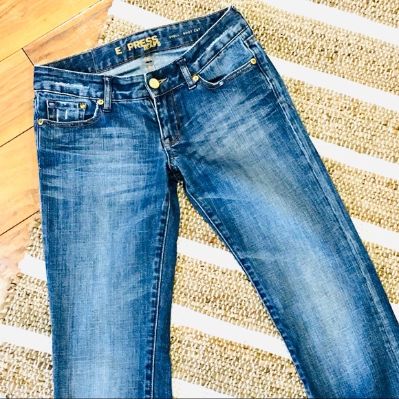 Express vintage denim jeans gold pocket boot cut -size 0 - fits like siz… - Picture 10 of 11